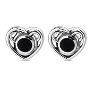 Black Onyx Celtic Love Heart Sterling Silver Stud Earrings - e366